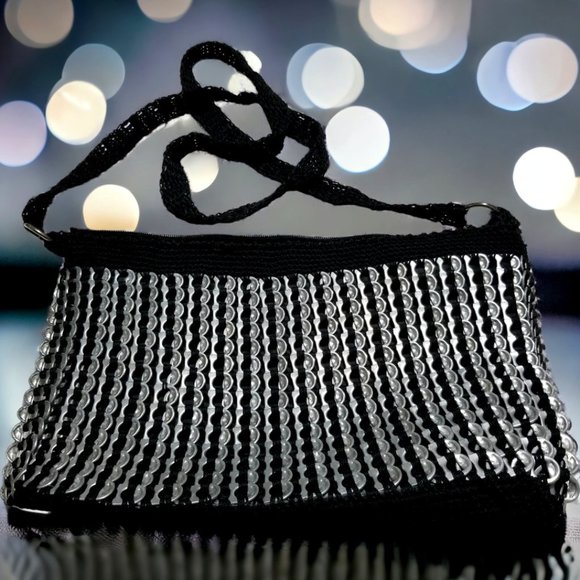 Source Unknown Handbags - Silver Metal & Black Crochet Purse Soda Can Tabs Y2K Inspired by Paco Rabanne